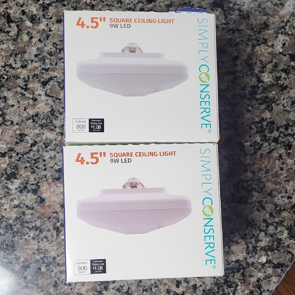 lot of 2 Simply Conserve Square Ceiling 4.5" Light 9W LED each box contains 2